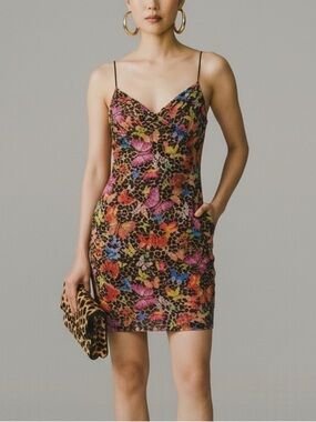 Blue Jasmine Leopard Butterfly Mesh slip Mini Dress Multicolor spring fairycore